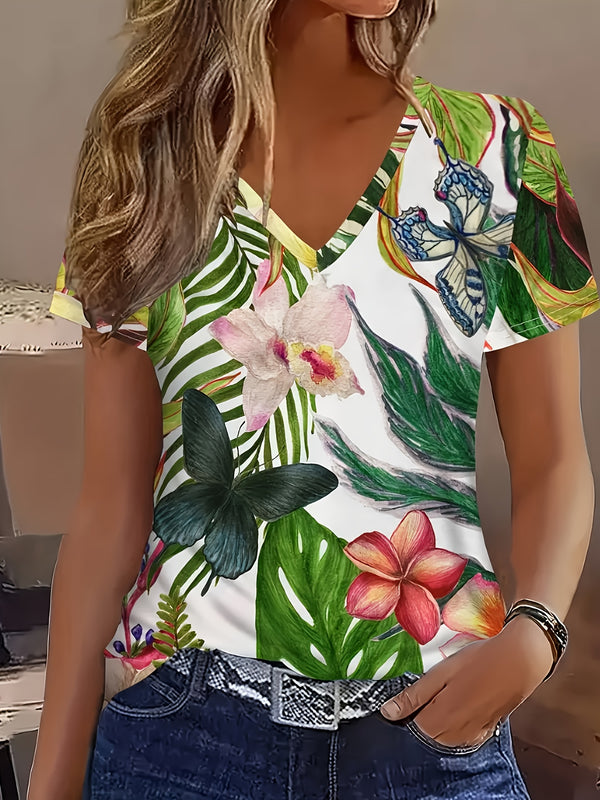 Women's Casual V-Neck Short-Sleeve T-Shirt.