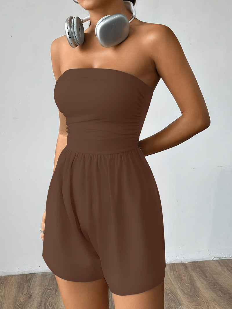 Women's Summer Sexy Ruched Bandeau Jumpsuit Two-Piece Set.
