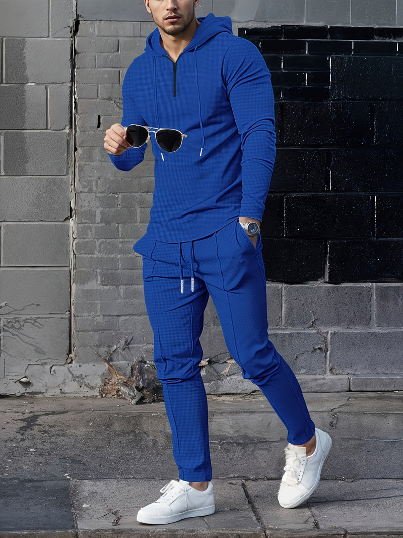 Men's Casual Sports Set Hooded Zipper Design.
