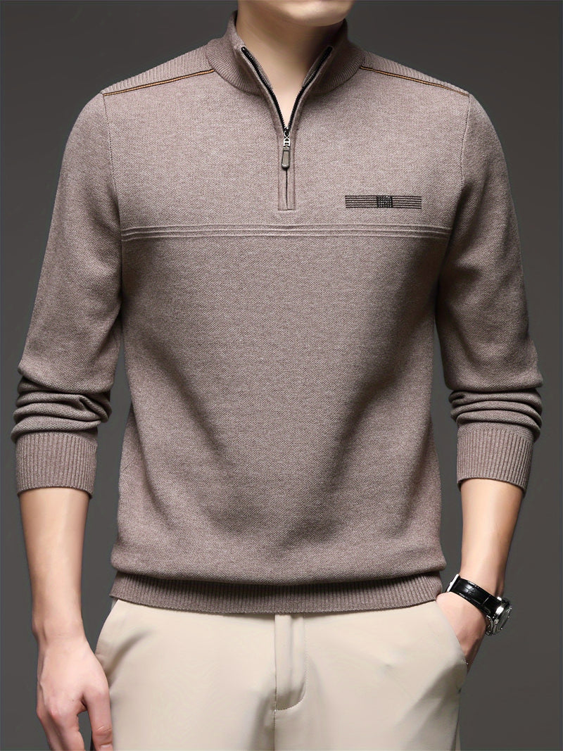 Men's Solid Color Simple Zip-Up High-Neck Long-Sleeve.