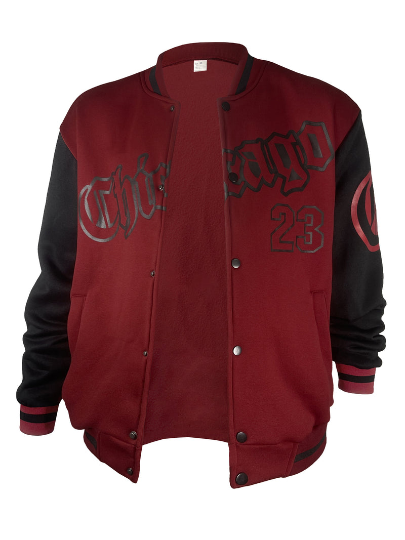 Men's Casual Letter Print Color Block Varsity Jacket, Baseball Jacket.