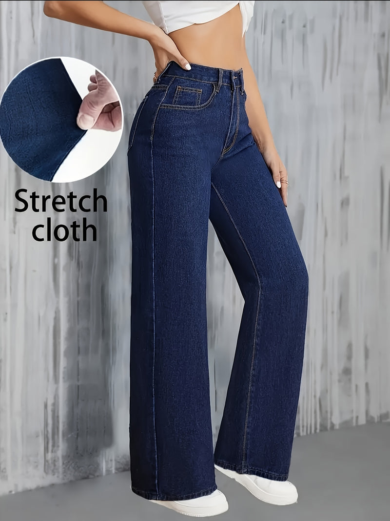 Women's Stretch Straight-Leg Solid Color Denim Pants.