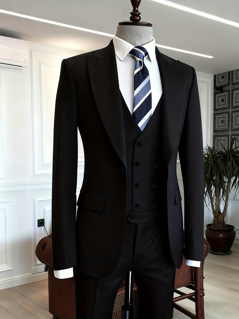 3pcs Men's Classic Solid Color Suit Set.
