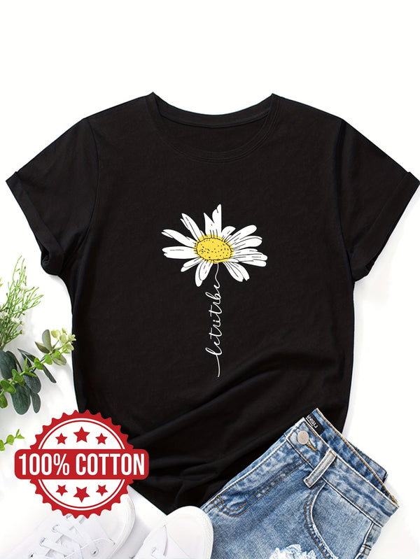 Women's Daisy Flower Print T-Shirt.