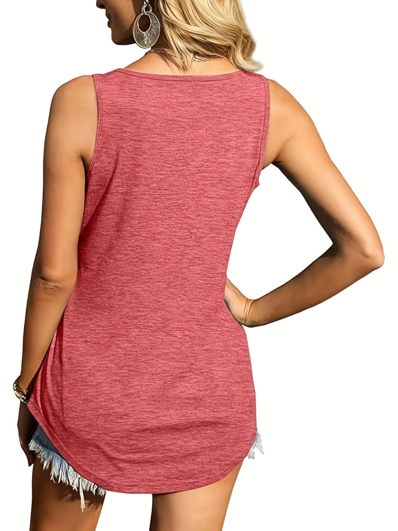 A Three-Piece Set, Women's Solid Color Sleeveless Square Neck T-Shirt.