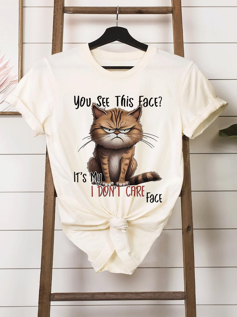 Women’s Cat-Themed Round-Neck Short-Sleeve T-Shirt.