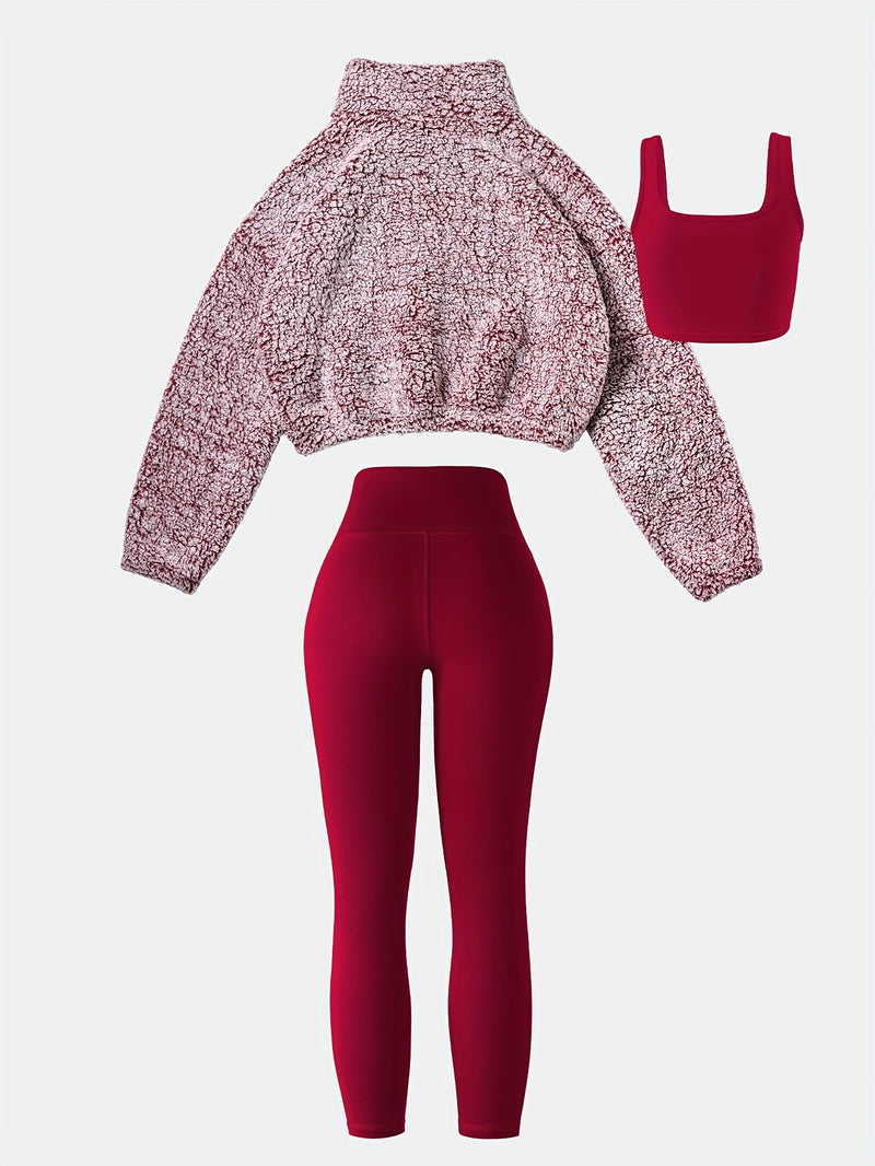 Lined Sweatshirt Warm Bubble Fabric Plush Cropped Jacket for Women.
