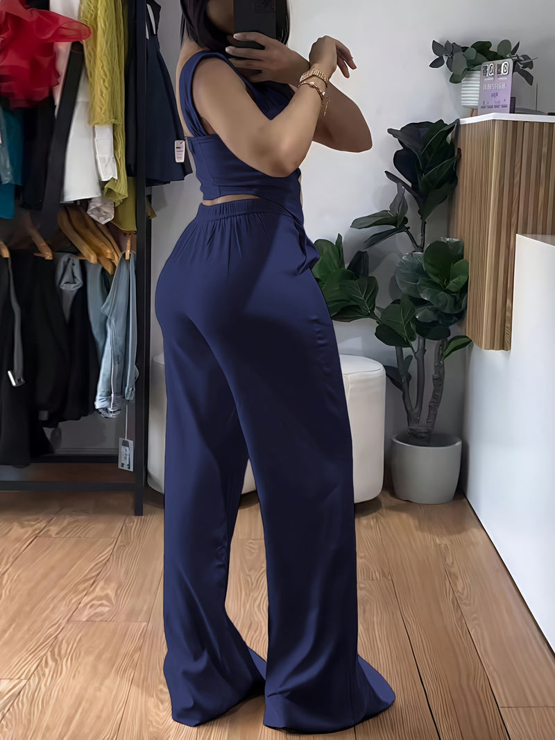 Women’s Elegant Two-Piece Set with Thick Straps And Buttoned Front.