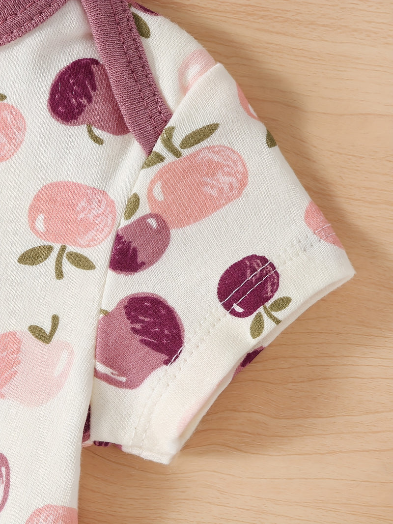 Girls' 4pcs Set of Triangle Bodysuits with Cute Patterns.