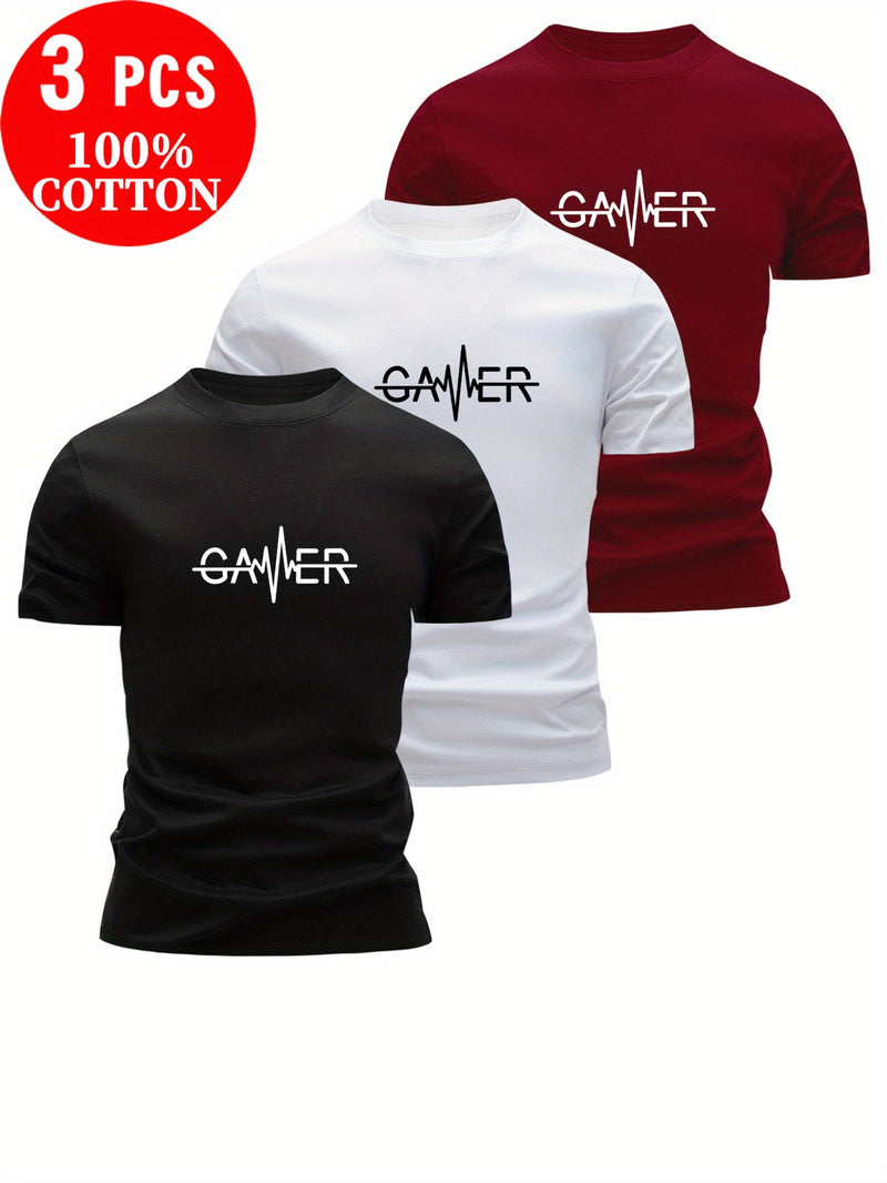 Set of 3 100% T-Shirts Featuring Letter Prints.