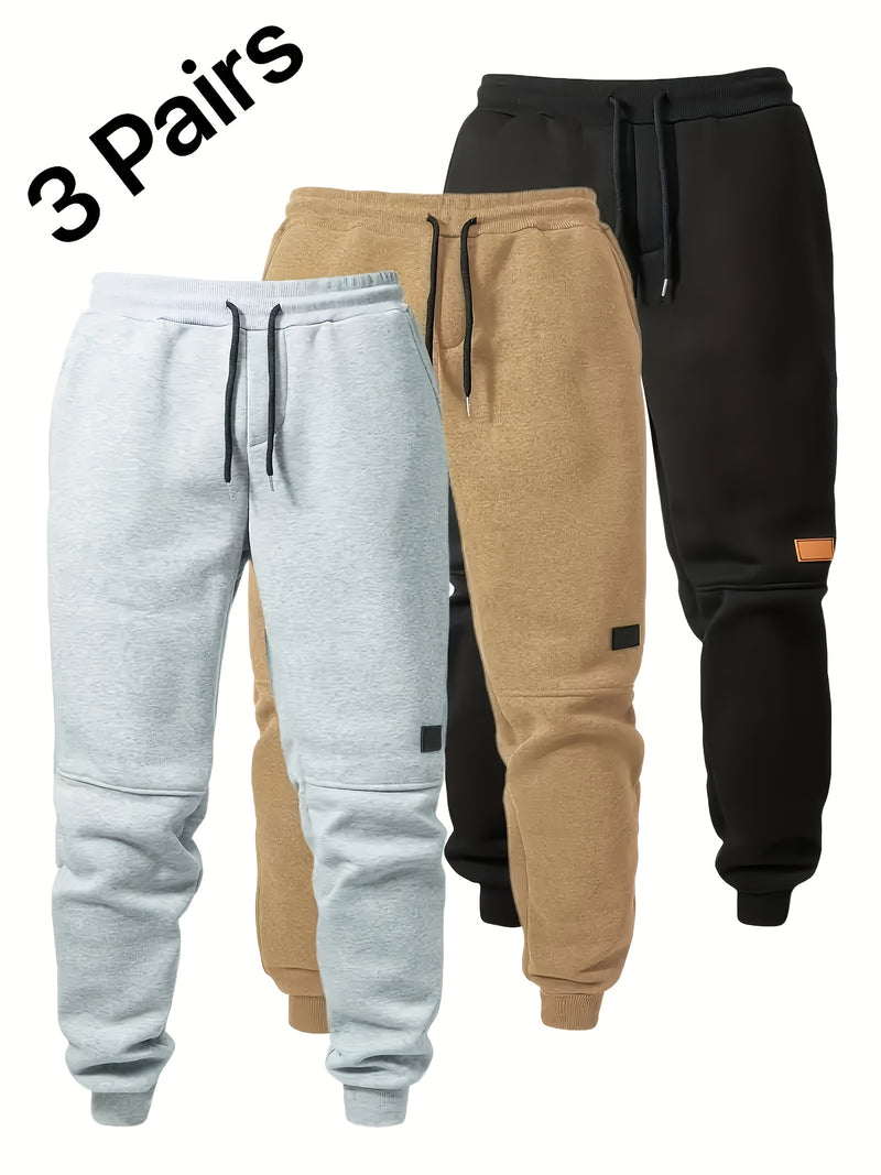 3pcs Men's Joggers with Elastic Waistband & Drawstring.