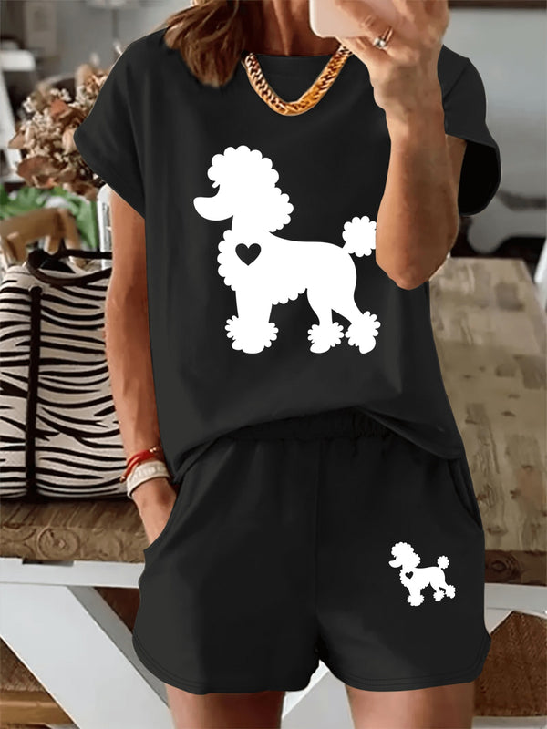 Women’s Graphic Print Two Piece Set, Short Sleeve T-shirt & Shorts.