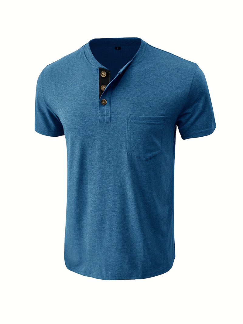 Men's Henley Round Neck Short Sleeve T-Shirt.