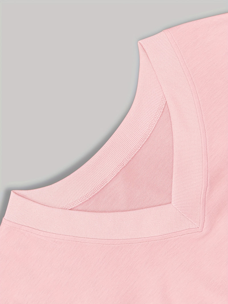 Women's Pink V-Neck Long Sleeve Sweater with German Letter Print.