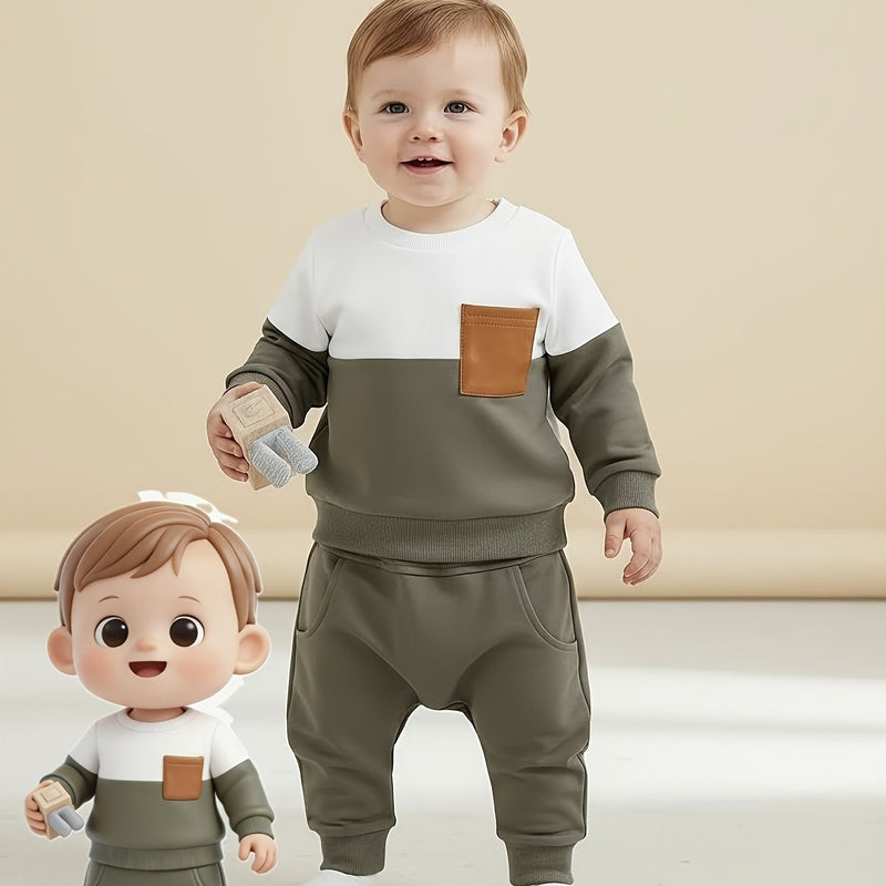 2pcs 0-2 Years Old Baby Boy Winter Clothes Contrast Color Long-Sleeved.