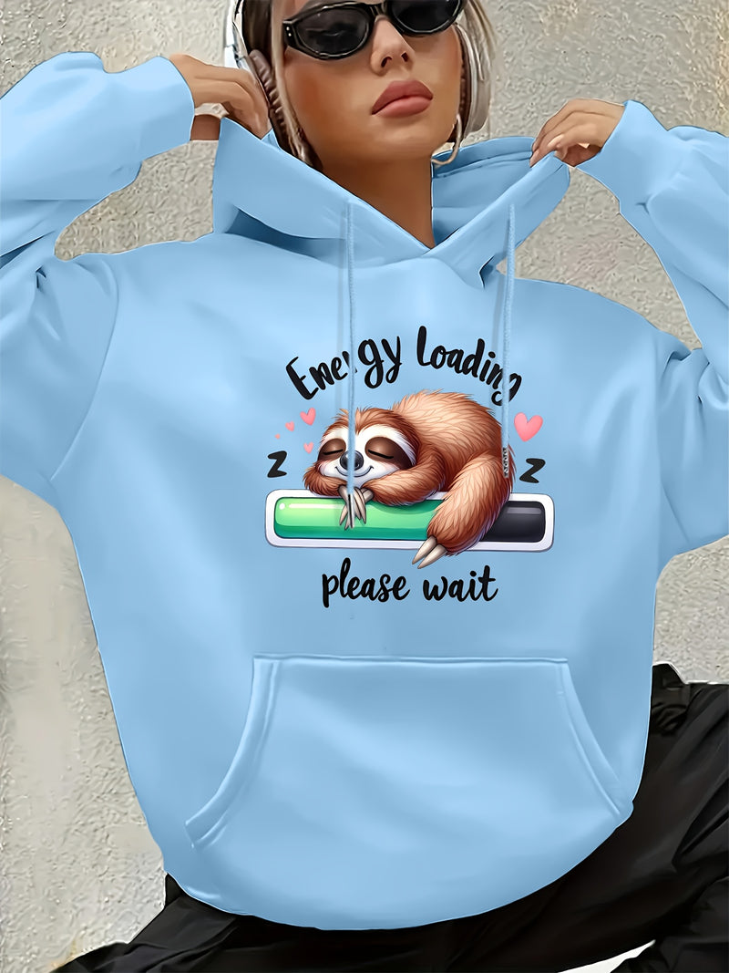 Women's Cute Sloth & Letter Print Hoodie.