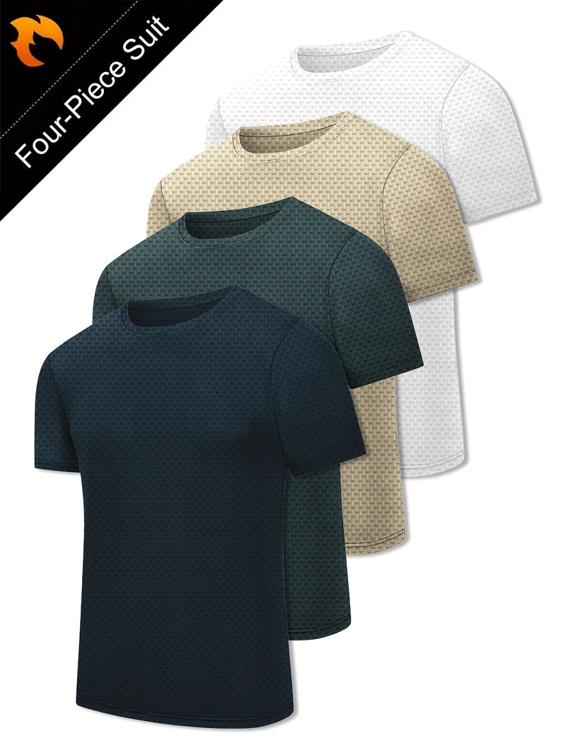 4pcs Men's Summer Casual Crew Neck Short Sleeve T-Shirts.