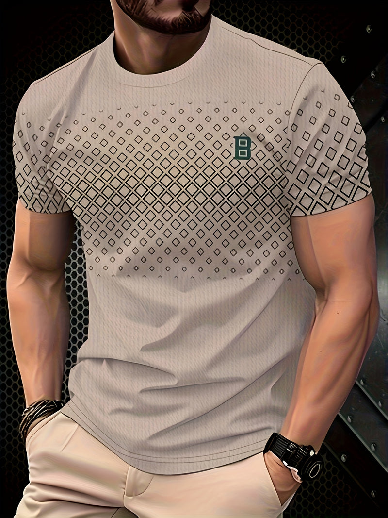 Men's Fashion Breathable Casual T-Shirt with Small Checkered Pattern.