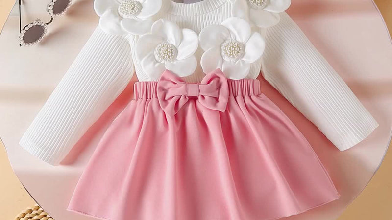 Delivery Bow Hair Tie Girls' Dress Romper Spring/Autumn Style.