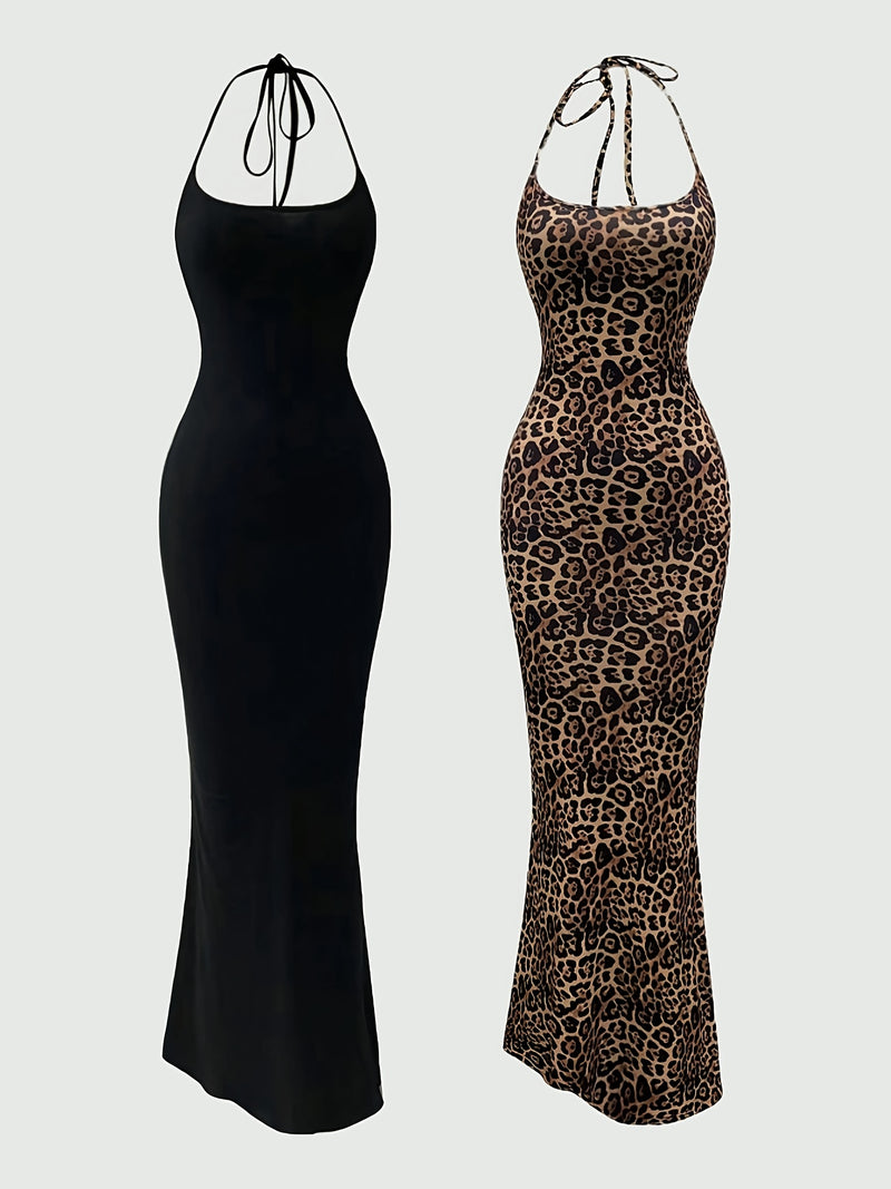 Women's Two-Piece Outfit Featuring a Leopard Print Mermaid Hem.