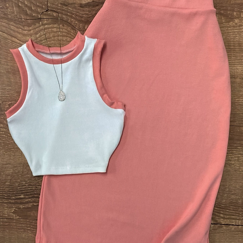 Women's Sleeveless Waistcoat and Split Skirt Set.