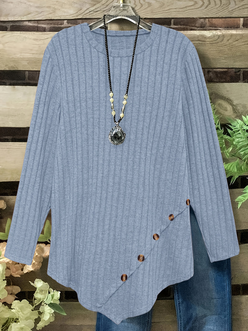 Women's Plus Size Lightweight Ribbed Long Sleeve T-Shirt.