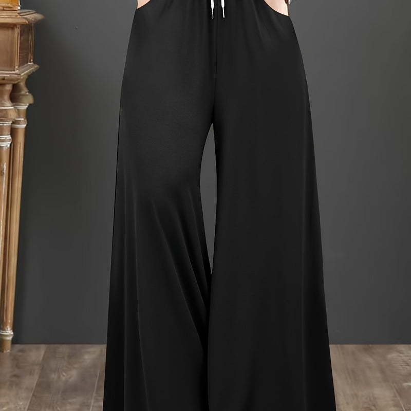 Women’s Plus Size Solid Drawstring Wide Leg Pants.