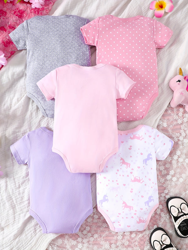 New Five-Piece Set Girls' Triangle Bodysuit in Fresh Pastel Colors.
