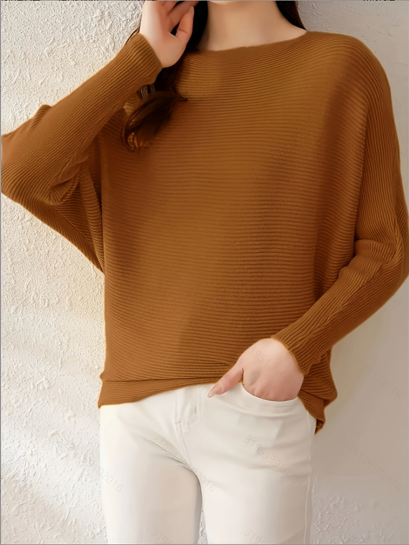Women's Loose Batwing Sleeve Sweater, Casual Elegant Long Sleeve Top.