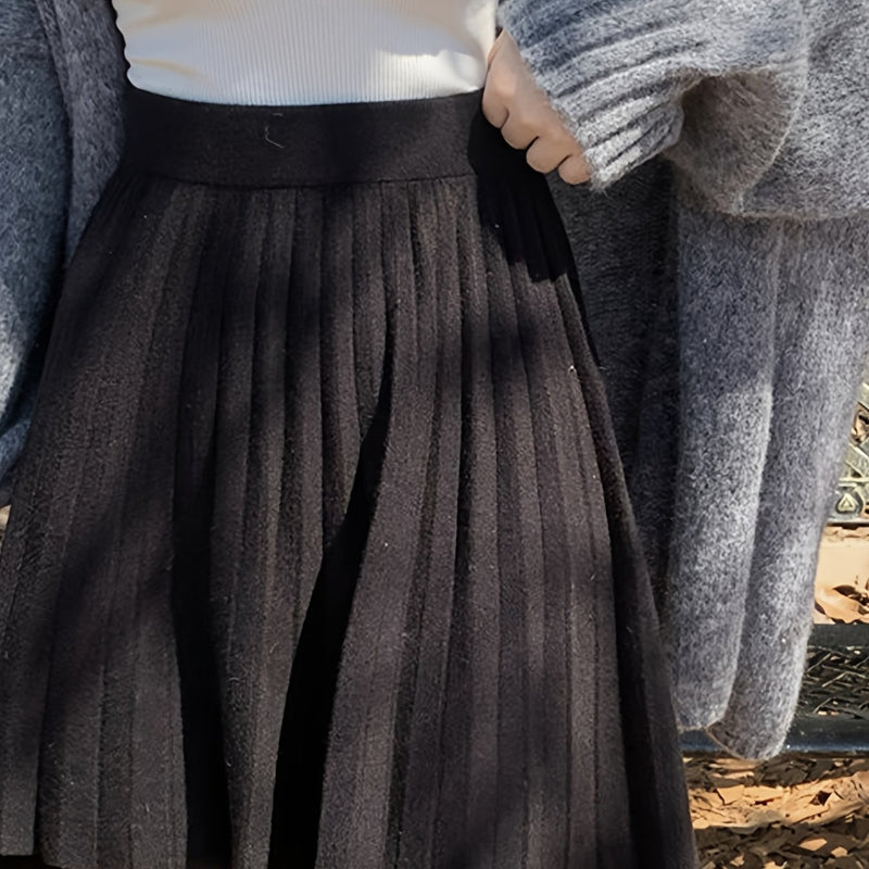 Cute And Playful High-Waisted Pleated Solid Color Mini Skirt.