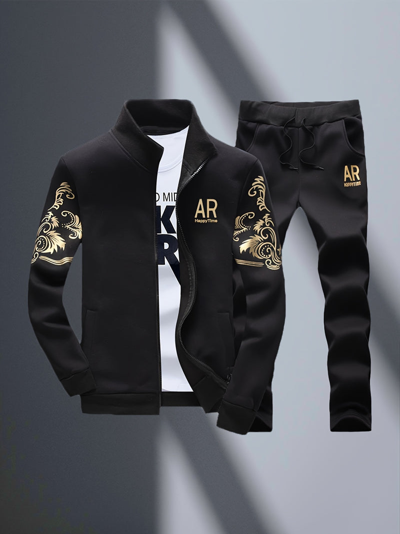 2pcs Men's Sportswear Set, Casual Athletic Outfit with Embroidered Design.