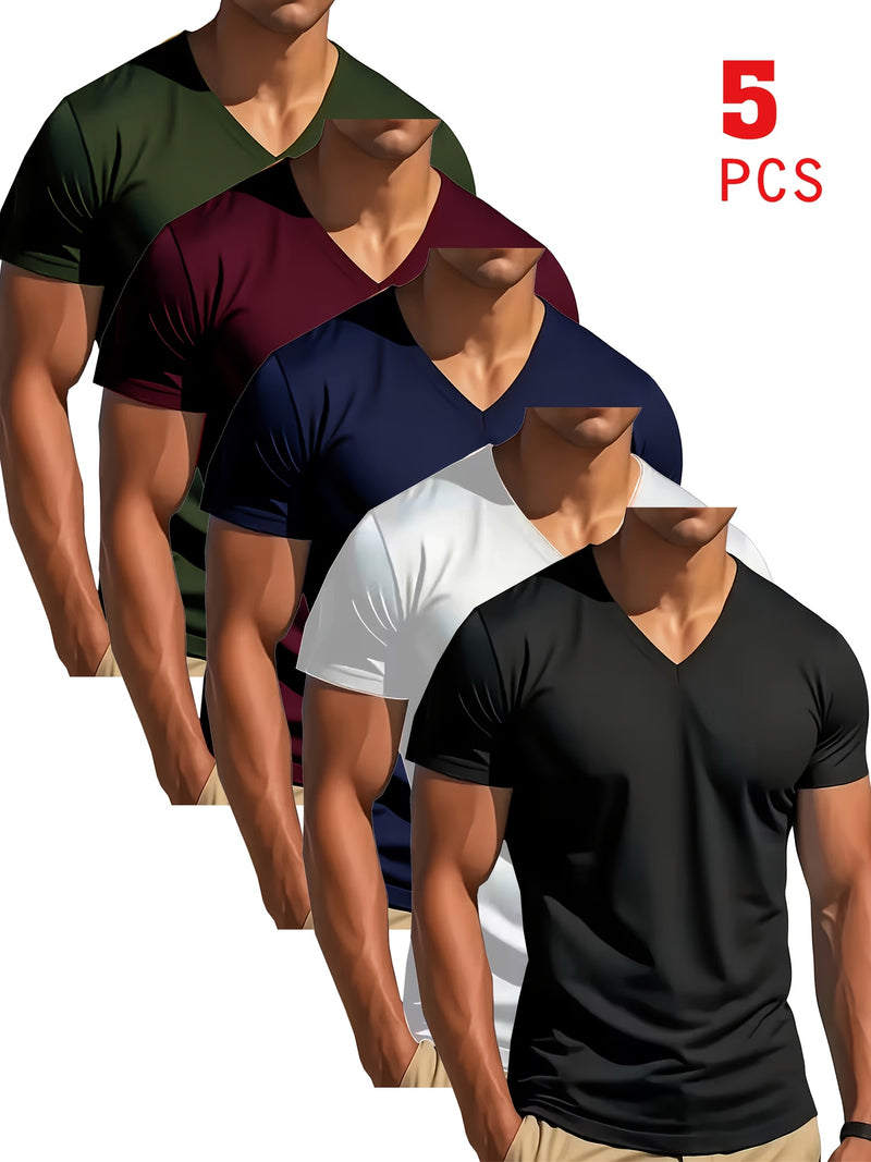 5pcs Men's V-Neck T-Shirt Pack.