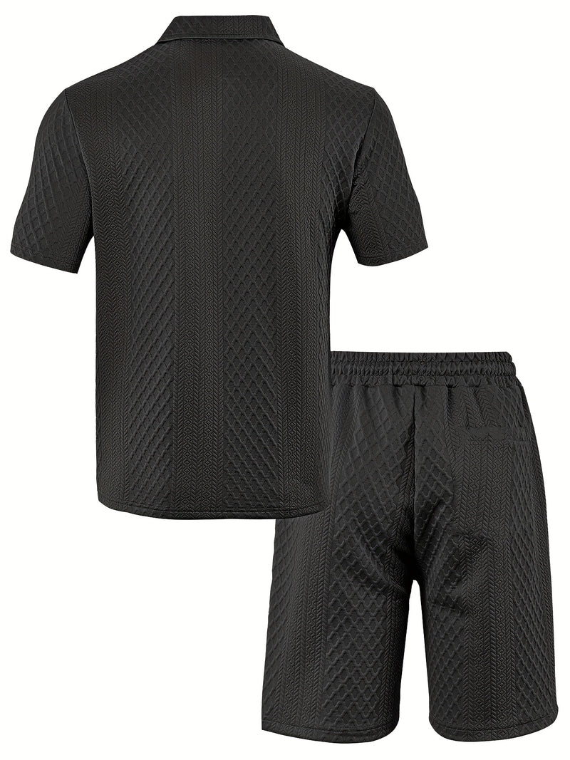 Men'S Jacquard Polo Shirt Set with Short Sleeves And Shorts for Summer.
