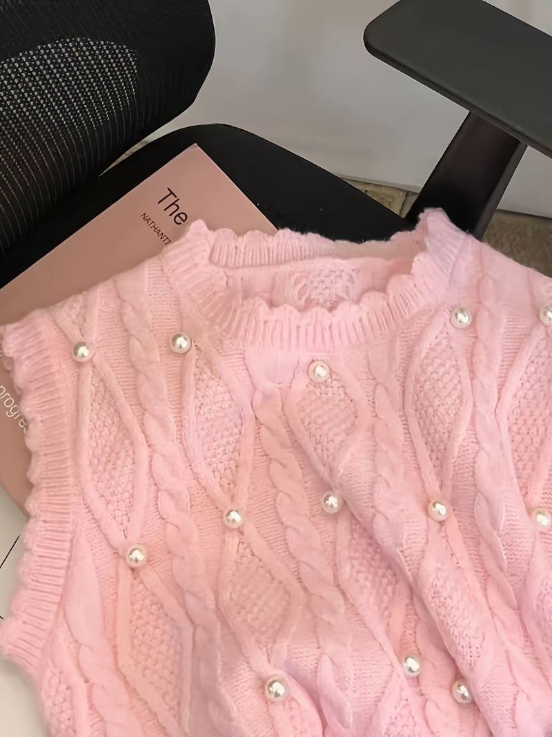 Spring/Summer New Women's Fashion Elegant Pullover Pearl Vest.