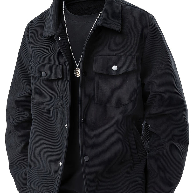 Men's Corduroy Cargo Jacket with Multiple Pockets - Polyester Casual Workwear.