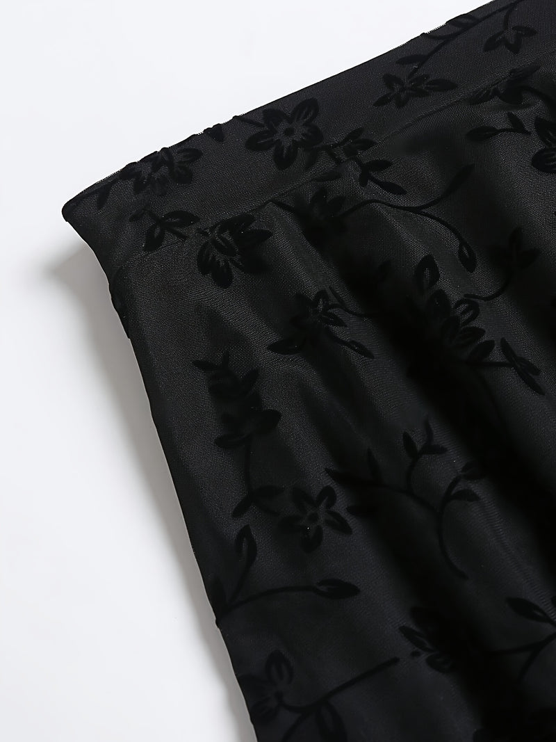 Elegant New High-Waisted Mesh Embroidered Skirt Loose A-Line Dress for Women.