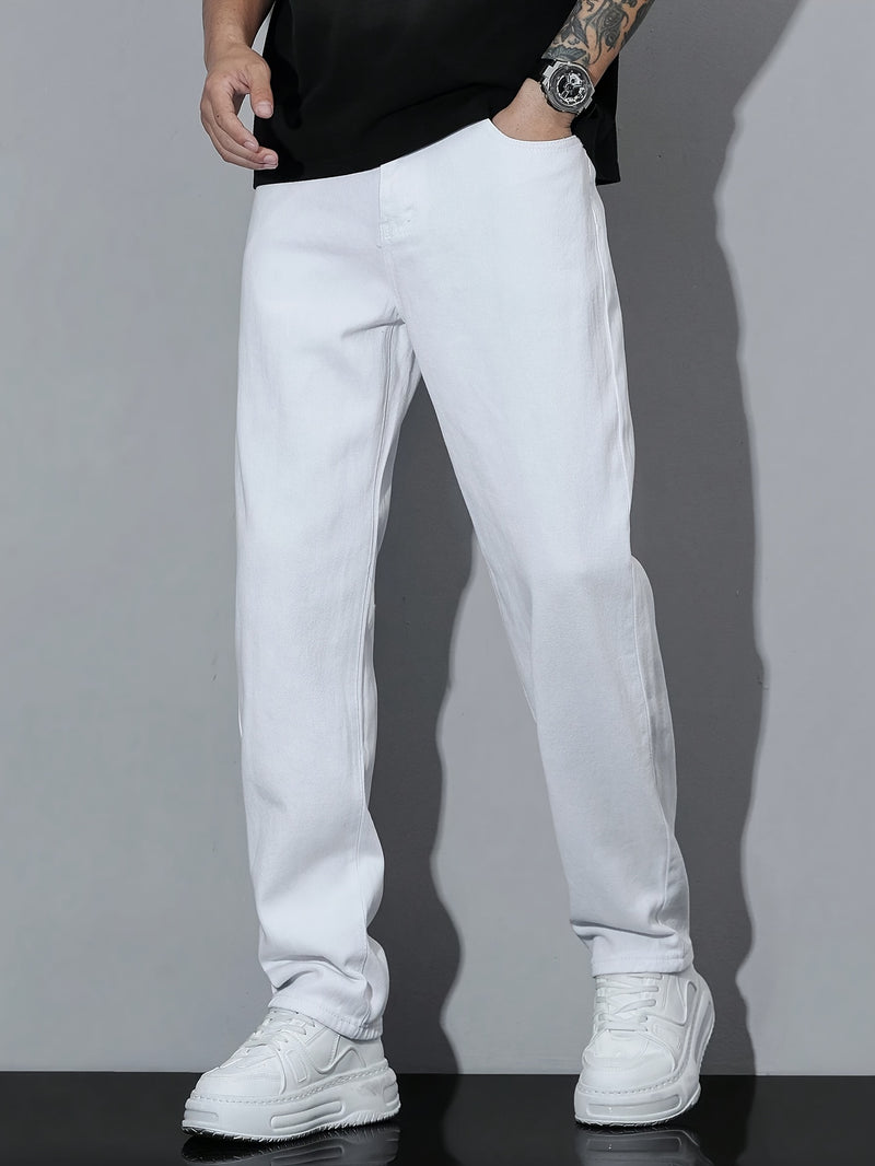 Men’s American High Street White Loose Jeans.