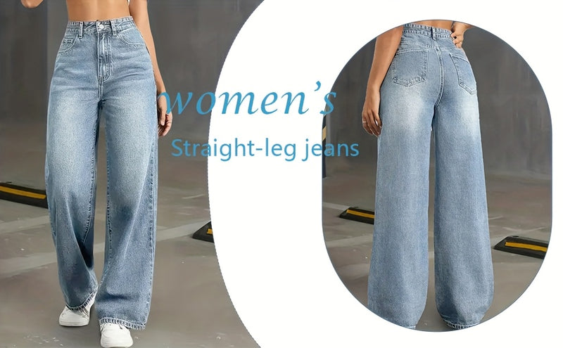 Women's High-Waisted Straight-Leg Jeans.