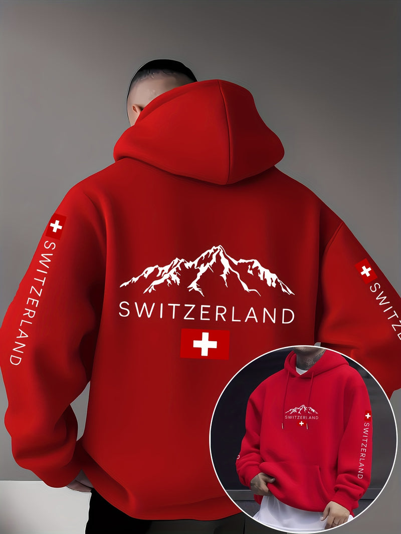 Men'S & Women'S Swiss Flag & Matterhorn Mountain Graphic Hooded Sweatshirt.