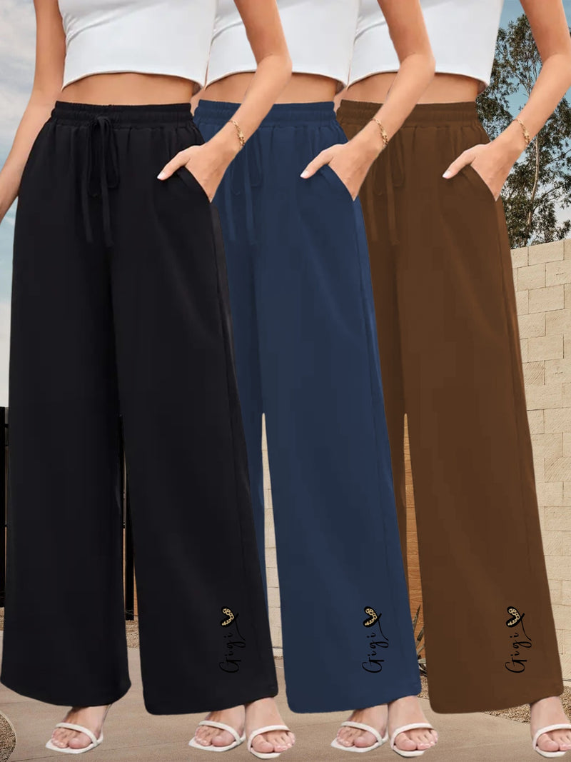 3pcs Women's High-Waisted Wide-Leg Trousers.