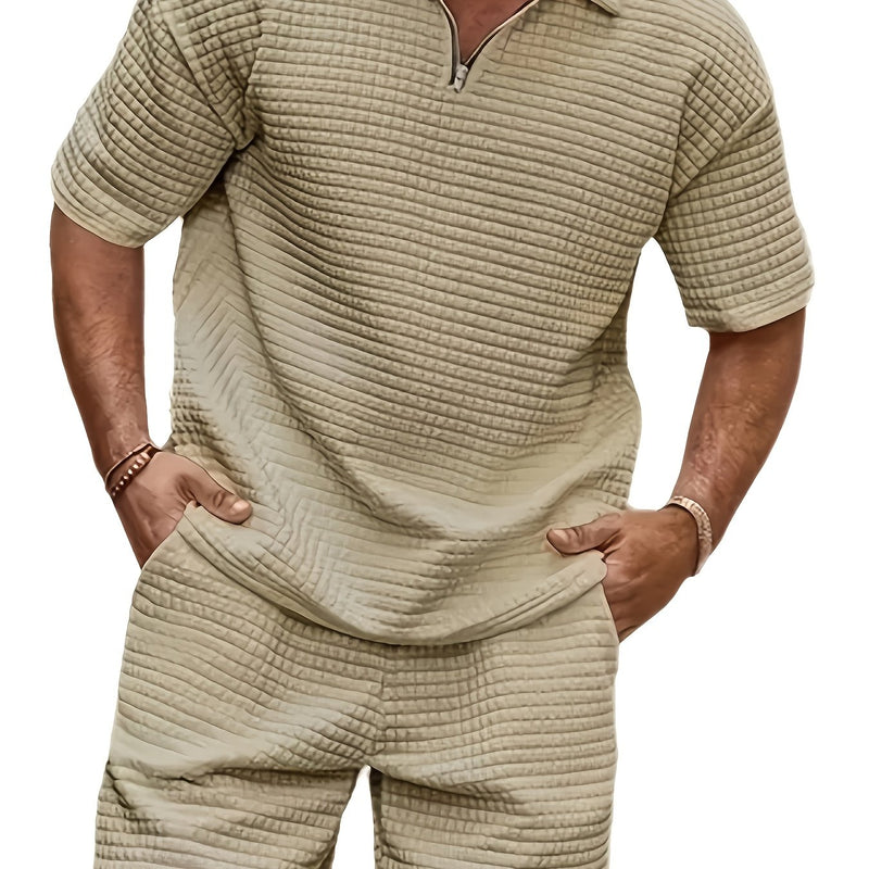 2pcs Men's summer sports set - Waffle Fitness T-shirt and shorts.