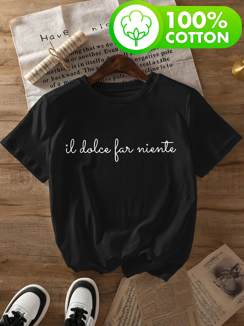 Women's Italian Elegant Cursive Lettering T-Shirt.