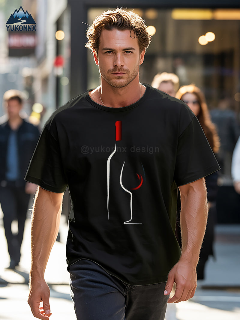Men’s Red Wine Silhouette Vintage Nostalgic Unique Print Breathable Casual.