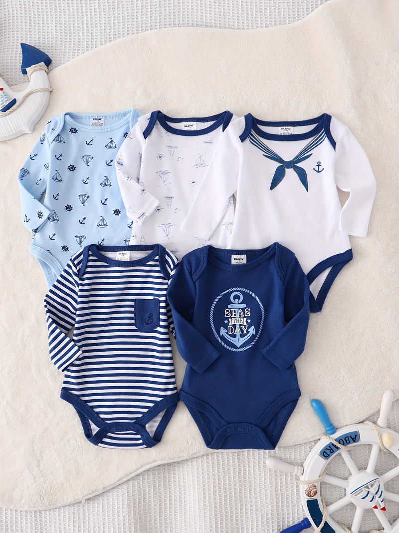 5pcs Boys' Autumn/Winter Long Sleeve Set, Navy Style Children's.