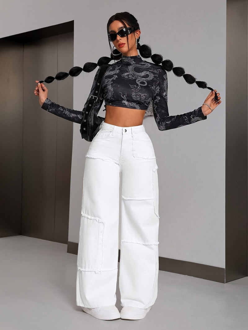 Women's Plus Size High-Waisted Wide Leg Jeans.