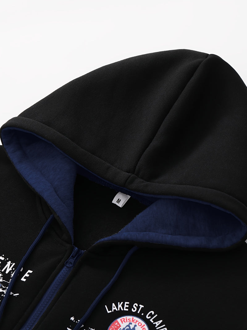 Men's Hooded Sweatshirt with Letter Print, Two-Piece Sports Running Outfit.