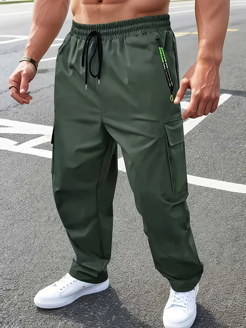 Men's Heavy-Duty Work Pants with Zippered Utility Pockets.