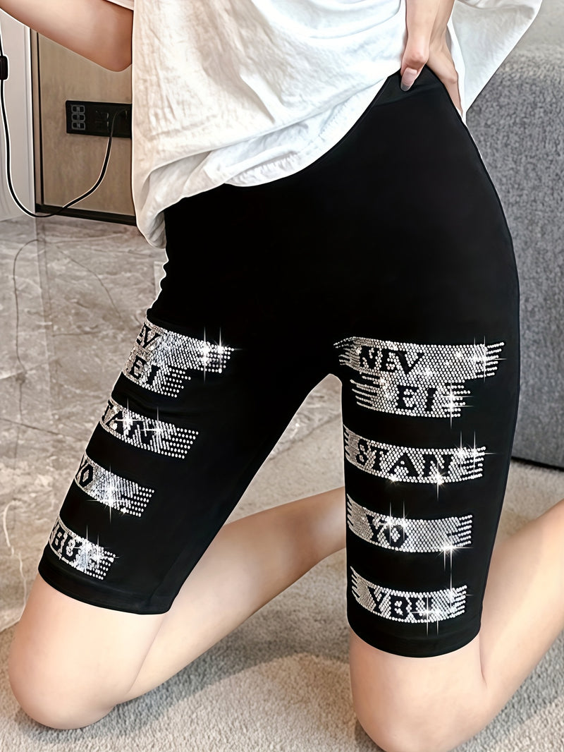 1pc of Women's sparkling rhinestone embellished slim-fit casual shorts.