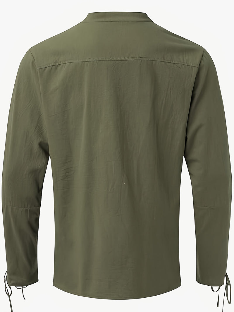 Men's Stand Collar Shirt with Drawstring Arm Bands.
