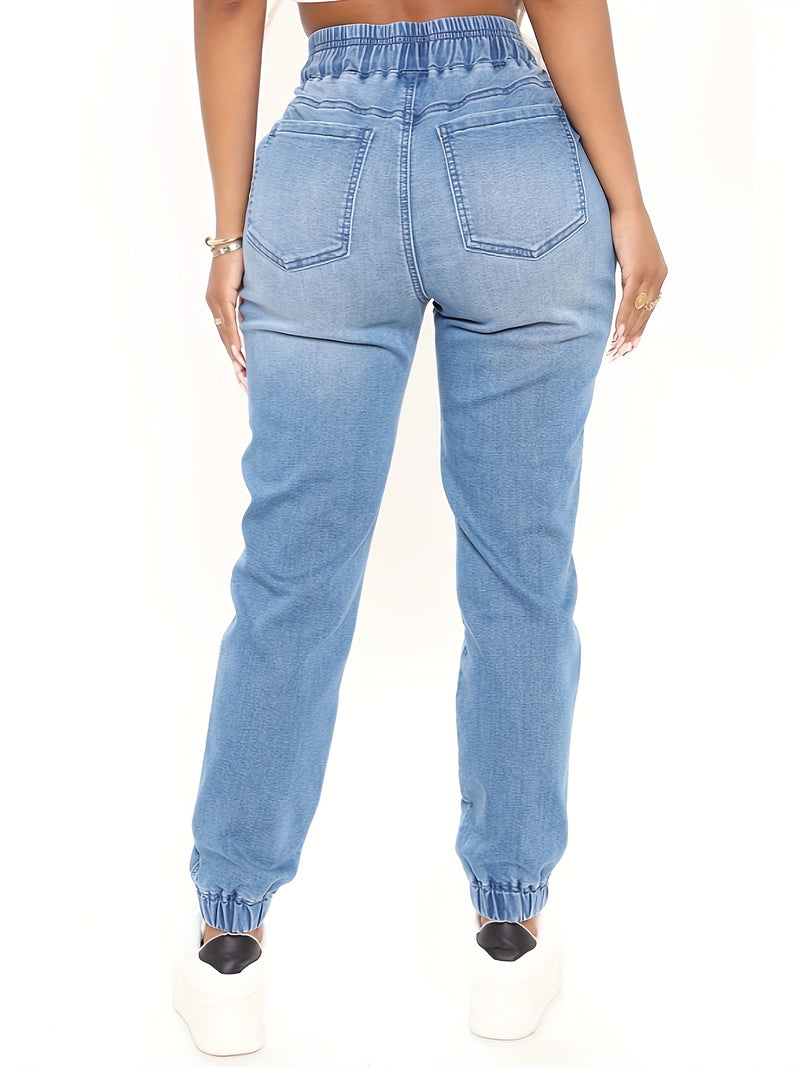 Women's Plus-Size Elastic Drawstring Tapered Jeans.